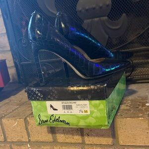 Sam Edelman Shiny Black Croc Heels